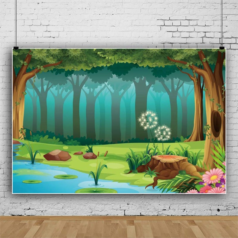 Leyiyi 5x3ft Enchanted Forest Photography Background Fairy Tale World Woodland Spring Floal Flowers River Cartoon Banner Backdrop Kids Birthday 1st B Day Baby Shower Photo Portrait Vinyl Studio Prop - Image 2